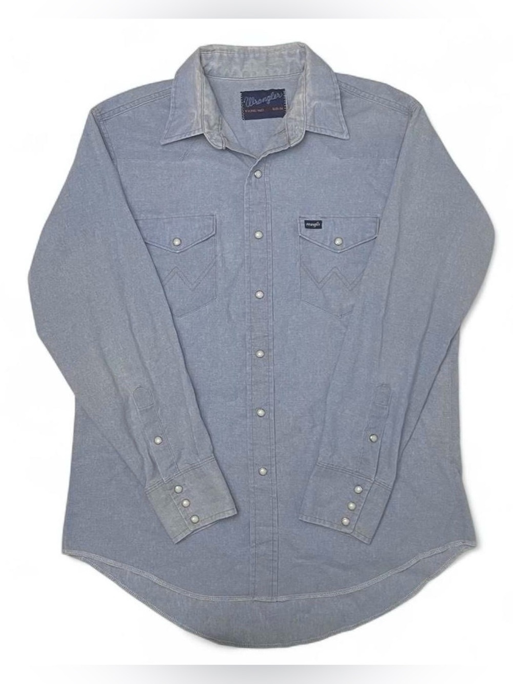 Y2K Americana Men's Wrangler Light Wash Denim Cowboy Pearl Snap Button-Up Shirt